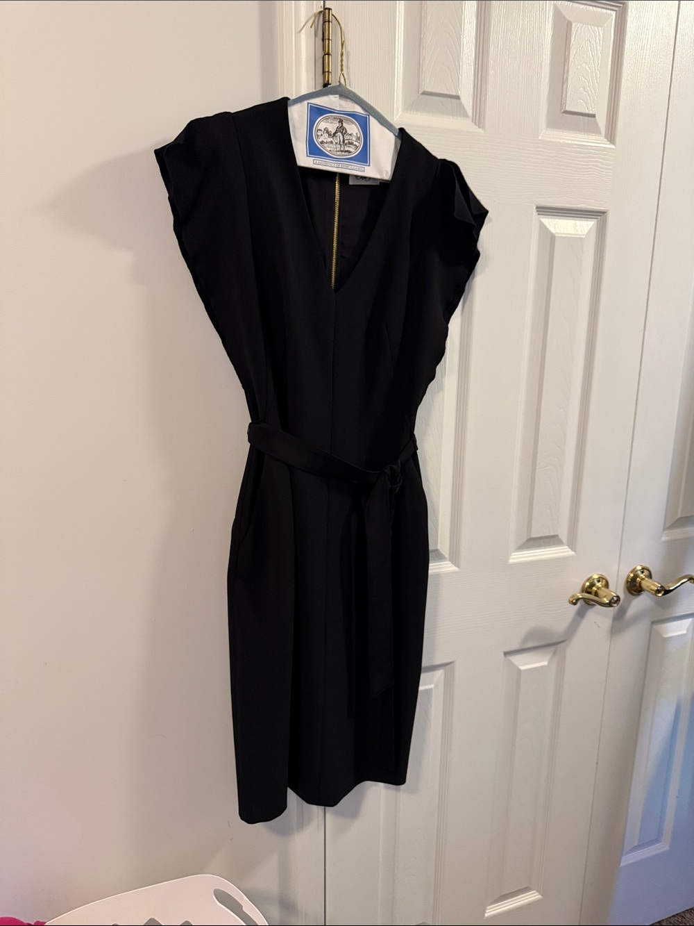Eliza J Black V-Neck Belted Midi Dress